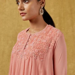 Ahilian Coral Pink Crystal Embellished Kurta Set -Textalux Sales 191al21 4