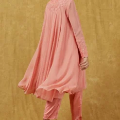 Ahilian Coral Pink Crystal Embellished Kurta Set -Textalux Sales 191al21 5