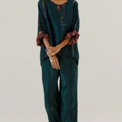 Sunira Designs Green High Low Mool Top