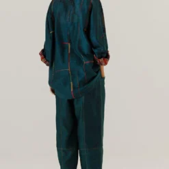 Sunira Designs Green High Low Mool Top -Textalux Sales 197sun23 6 1