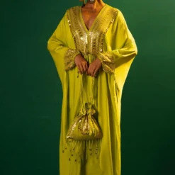 Prahnaaya Green Hand Embellished Kaftan Set -Textalux Sales 198pra20 2