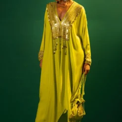 Prahnaaya Green Hand Embellished Kaftan Set -Textalux Sales 198pra20 3