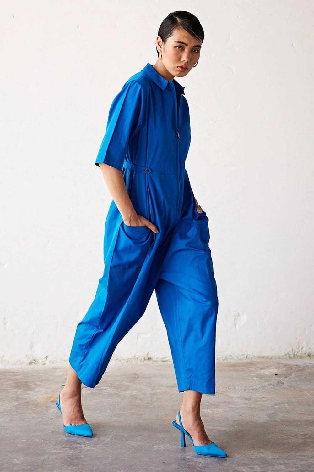 Khara Kapas Cobalt Blue Poplin Jumpsuit 4 Khara Kapas Cobalt Blue Poplin Jumpsuit - Image 2