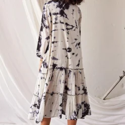 Khara Kapas Black & White Tie-dye Midi Dress -Textalux Sales 19923kk19 4