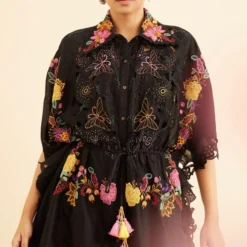 Chandrima Black Cutwork And Threadwork Kaftan -Textalux Sales 20032023ca33 2