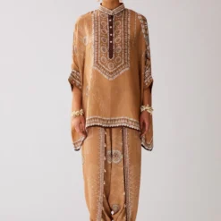 Rajdeep Ranawat Caramel Floral Printed Tunic Set