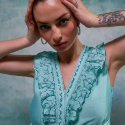 Sakshi Khetterpal Aqua Ice V-neck Midi Dress -Textalux Sales 20723sk14 2