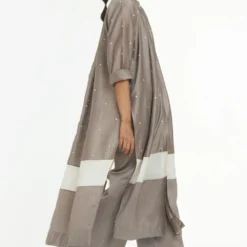 Three Greige Gathered Kurta Set -Textalux Sales 208three13 3