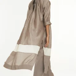 Three Brown Gathered Kurta Set With A Dupatta -Textalux Sales 208three27 4