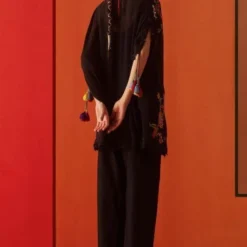 Chandrima Black Threadwork And Beadwork Kaftan -Textalux Sales 21092023ca01 4