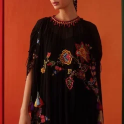 Chandrima Black Threadwork And Beadwork Kaftan -Textalux Sales 21092023ca01 6