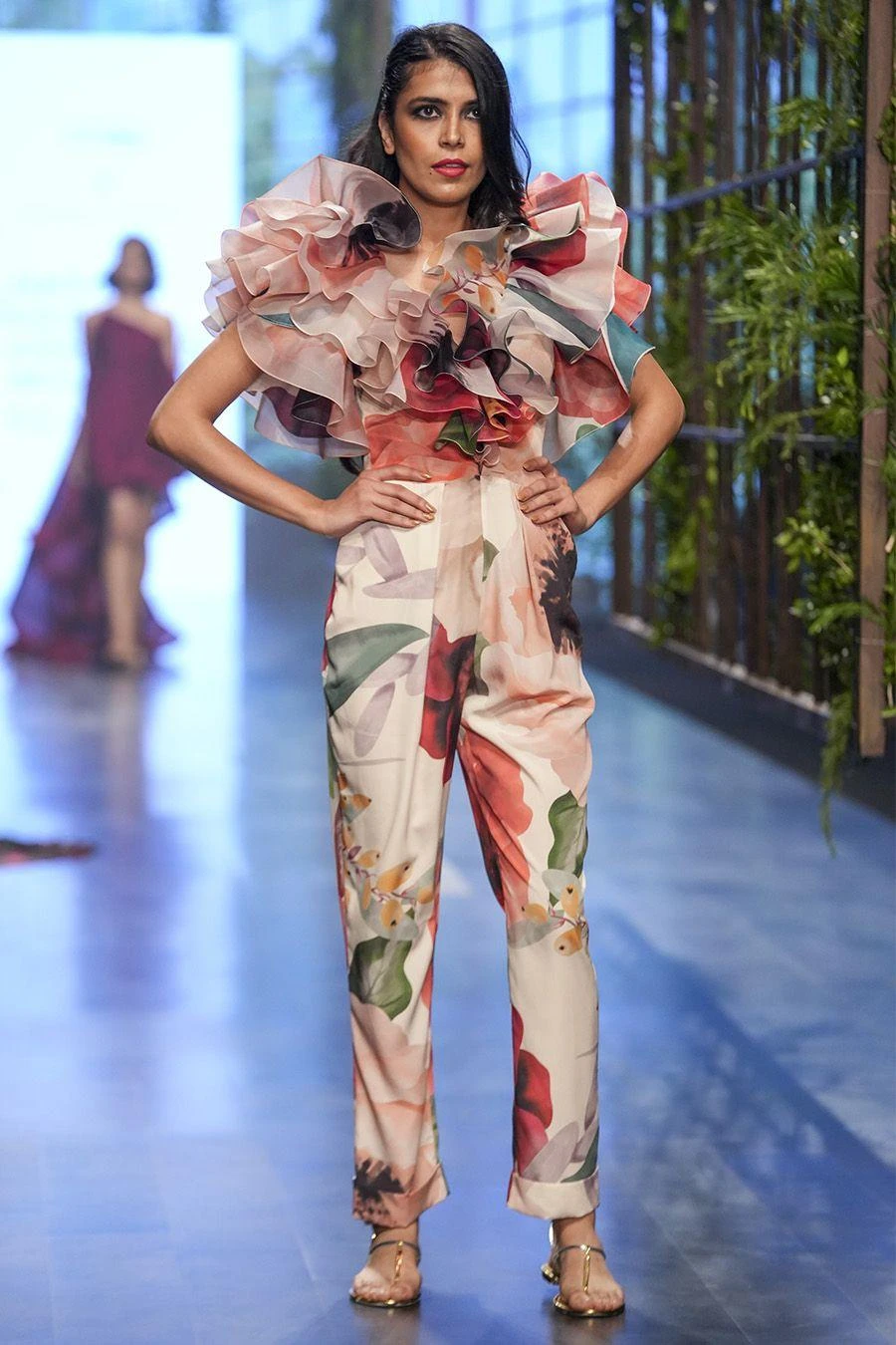 Gauri & Nainika Pink Botanical Printed Jumpsuit 4 Gauri & Nainika Pink Botanical Printed Jumpsuit - Image 2