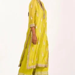 Gopi Vaid Lime Green Kurta Set With An Embellished Neckline -Textalux Sales 211gv 0096225 2