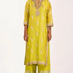 Gopi Vaid Lime Green Kurta Set With An Embellished Neckline -Textalux Sales 211gv 0096225 3