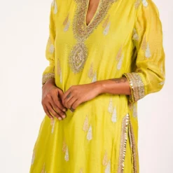 Gopi Vaid Lime Green Kurta Set With An Embellished Neckline -Textalux Sales 211gv 0096225 4