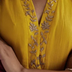 Shorshe Yellow Hand Embroidered Kaftan -Textalux Sales 217shor18 2 1