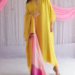 Shorshe Yellow Hand Embroidered Kaftan -Textalux Sales 217shor18 3 1