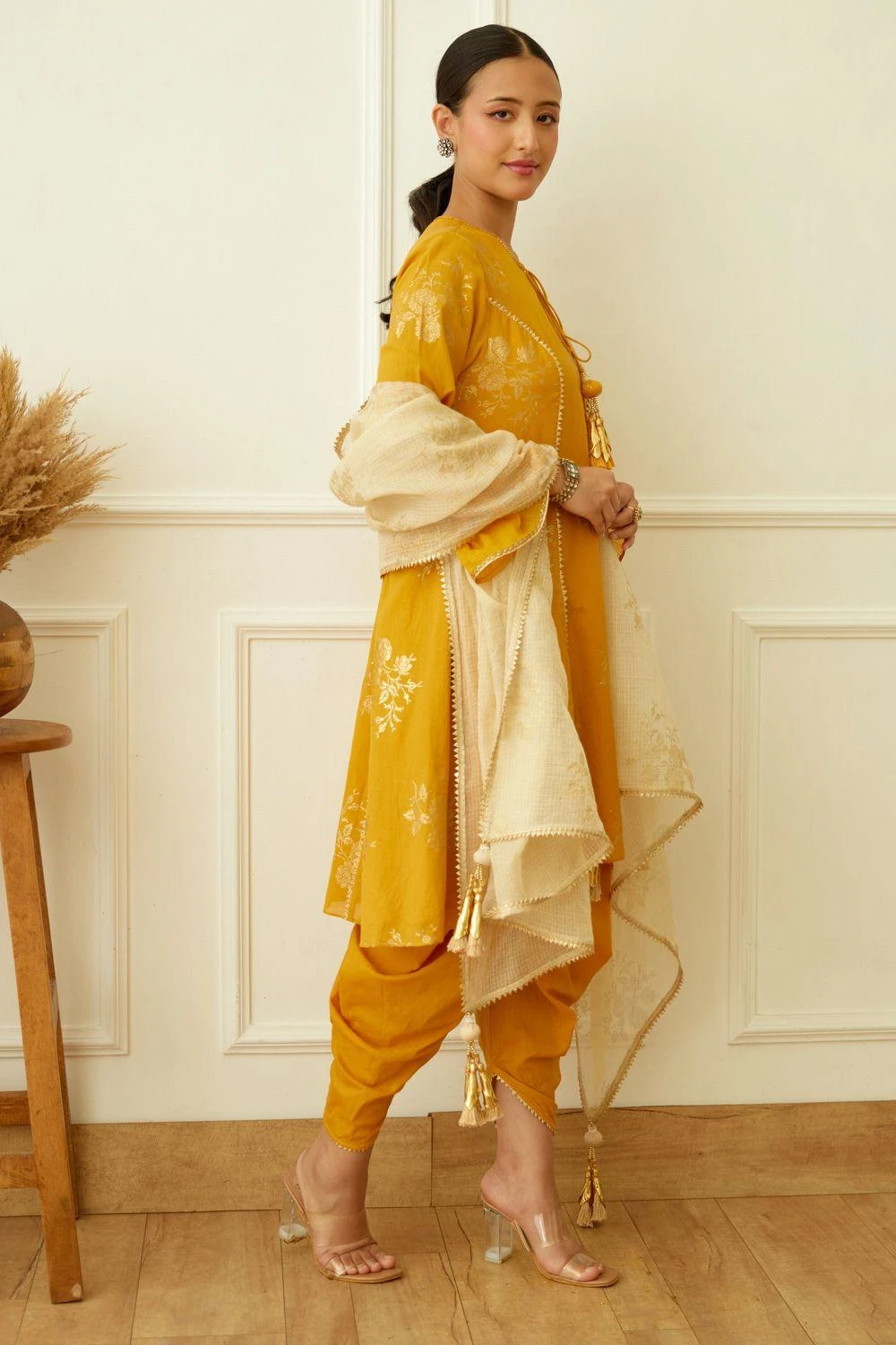 Nikasha Ochre Foil Dhoti Set 4 Nikasha Ochre Foil Dhoti Set - Image 2