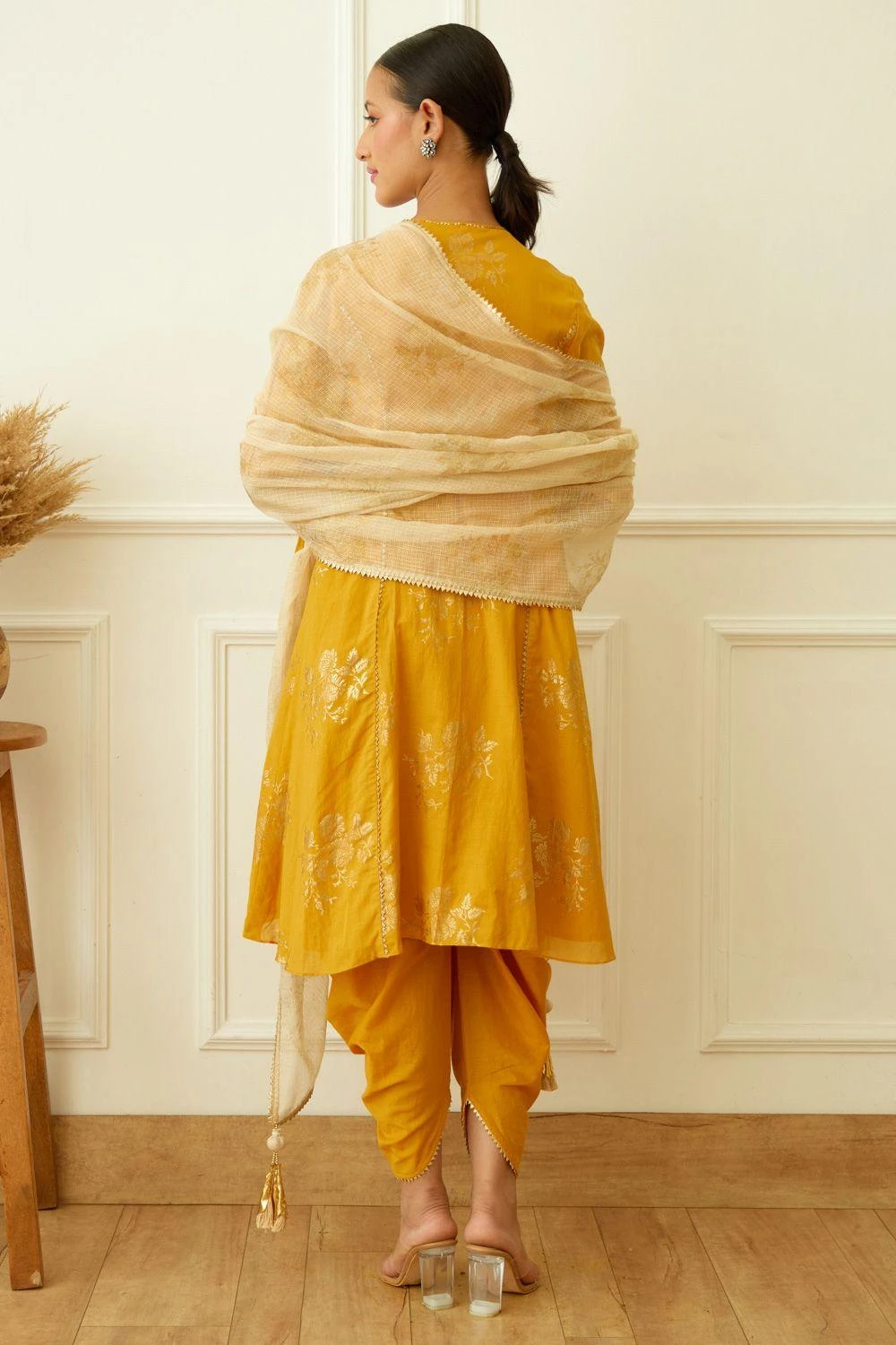 Nikasha Ochre Foil Dhoti Set 7 Nikasha Ochre Foil Dhoti Set - Image 5