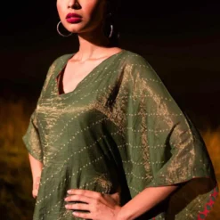 Naina Jain Green Chanderi Benarasi Kaftan -Textalux Sales 222nj4 3