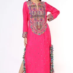 Payal Singhal Pink Mukhaish Silk Kaftan