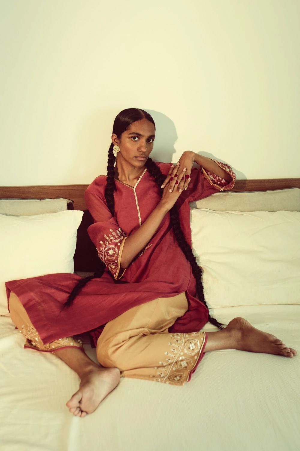 Sarang Kaur Pink & Yellow Jaipuri Hand Embroidered Kurta Set 5 Sarang Kaur Pink & Yellow Jaipuri Hand Embroidered Kurta Set - Image 3