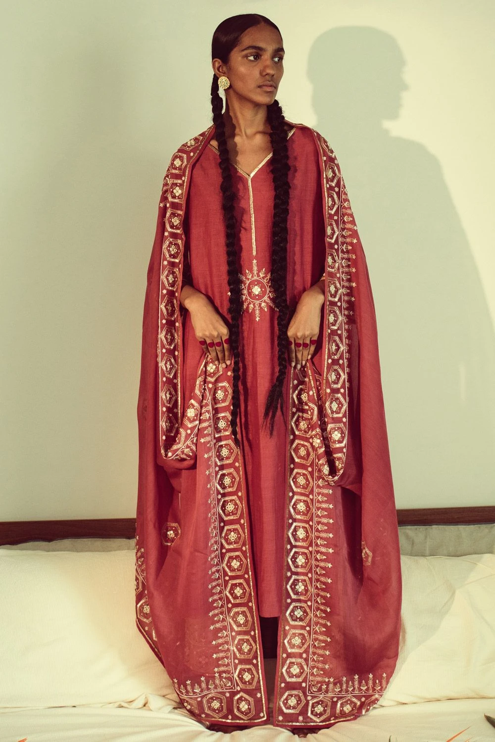 Sarang Kaur Pink & Yellow Jaipuri Hand Embroidered Kurta Set 7 Sarang Kaur Pink & Yellow Jaipuri Hand Embroidered Kurta Set - Image 5