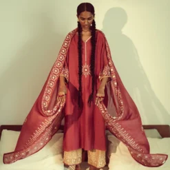 Sarang Kaur Pink & Yellow Jaipuri Hand Embroidered Kurta Set 18 Sarang Kaur Pink & Yellow Jaipuri Hand Embroidered Kurta Set -Textalux Sales 228sk23 4 1