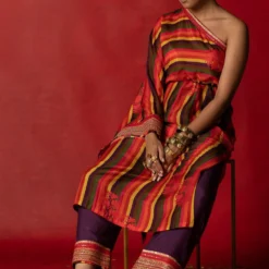 Pooja Keyur Striped One Shoulder Kurta Set -Textalux Sales 229pk29 3