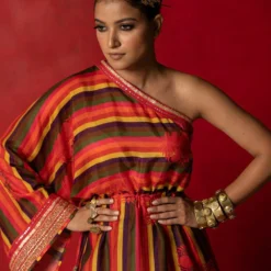 Pooja Keyur Striped One Shoulder Kurta Set -Textalux Sales 229pk29 4