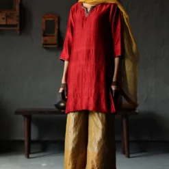 Shorshe Ruby Red Mulberry Silk Kurta Set