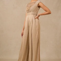Tarun Tahiliani Champagne Embellished Jumpsuit -Textalux Sales 231023tt37 2 1
