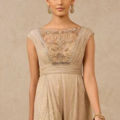 Tarun Tahiliani Champagne Embellished Jumpsuit -Textalux Sales 231023tt37 3 1