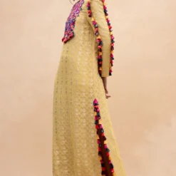 Payal Singhal Yellow Embroidered Dress With Multicolour Tassels -Textalux Sales 232pys3 2