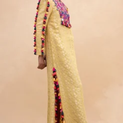 Payal Singhal Yellow Embroidered Dress With Multicolour Tassels -Textalux Sales 232pys3 3