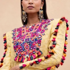 Payal Singhal Yellow Embroidered Dress With Multicolour Tassels -Textalux Sales 232pys3 4