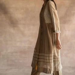 Swatti Kapoor Grey Hand-block Printed Dress With Gathering -Textalux Sales 233swk13 3