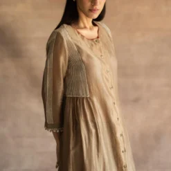 Swatti Kapoor Grey Hand-block Printed Dress With Gathering -Textalux Sales 233swk13 4