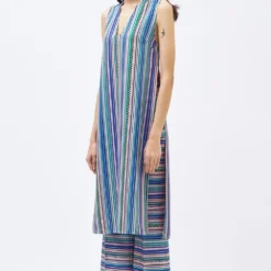 Kshitij Jalori Charley Stripe Forest Blue Kurta Set -Textalux Sales 23523kj43 2