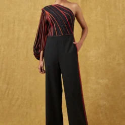 Bodice Black Pleated Jumpsuit With A Drape