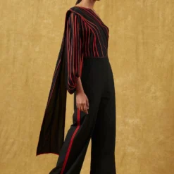 Bodice Black Pleated Jumpsuit With A Drape -Textalux Sales 23bo10 3