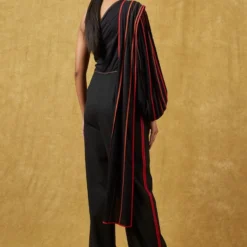 Bodice Black Pleated Jumpsuit With A Drape -Textalux Sales 23bo10 6
