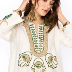 Heirloom By Rara Avis Off White Hamsa Embroidered Column Dress -Textalux Sales 23rh45 3