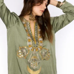 Heirloom By Rara Avis Sage Green Hamsa Embroidered Column Dress -Textalux Sales 23rh48 4
