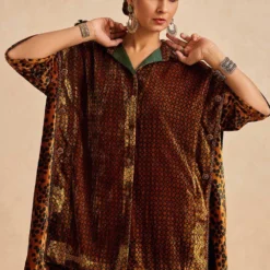 Sunira Designs Mustard Ruhaani Kimono Sleeve Shirt -Textalux Sales 241123sa12 3