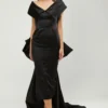 Gauri & Nainika Black Off Shoulder Duchess Satin Dress -Textalux Sales 248g n14 1
