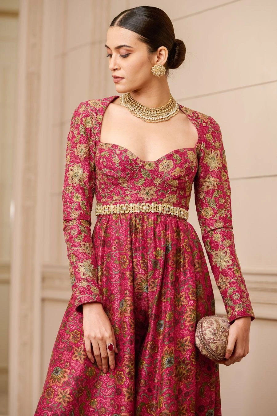 Tarun Tahiliani Fuchsia Chintz Printed Jumpsuit 4 Tarun Tahiliani Fuchsia Chintz Printed Jumpsuit - Image 2