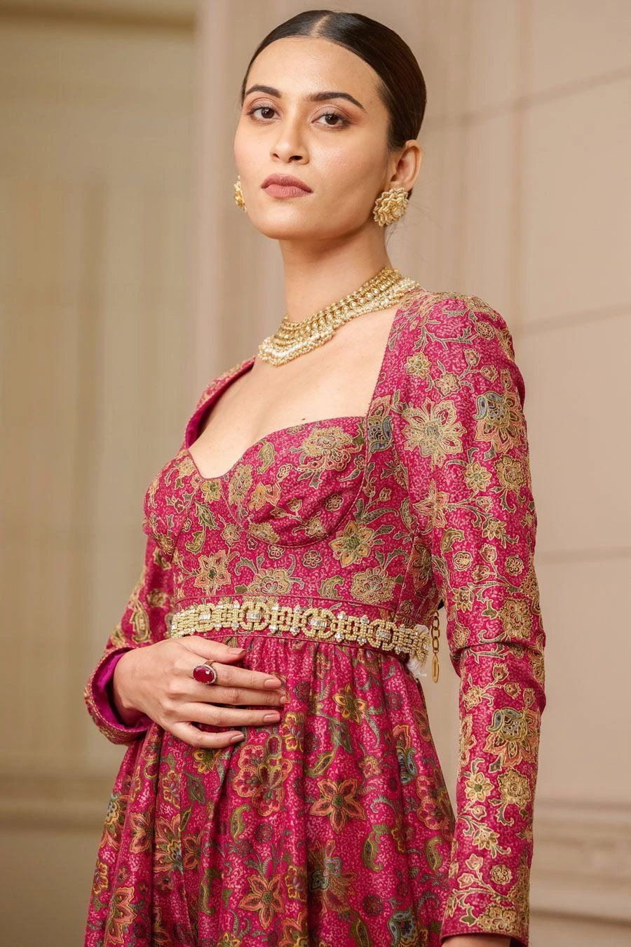 Tarun Tahiliani Fuchsia Chintz Printed Jumpsuit 5 Tarun Tahiliani Fuchsia Chintz Printed Jumpsuit - Image 3