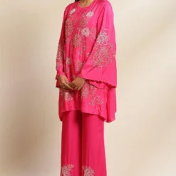ONE NOT TWO Pink Floral Kurta With Flared Pants -Textalux Sales 25723ont5 2