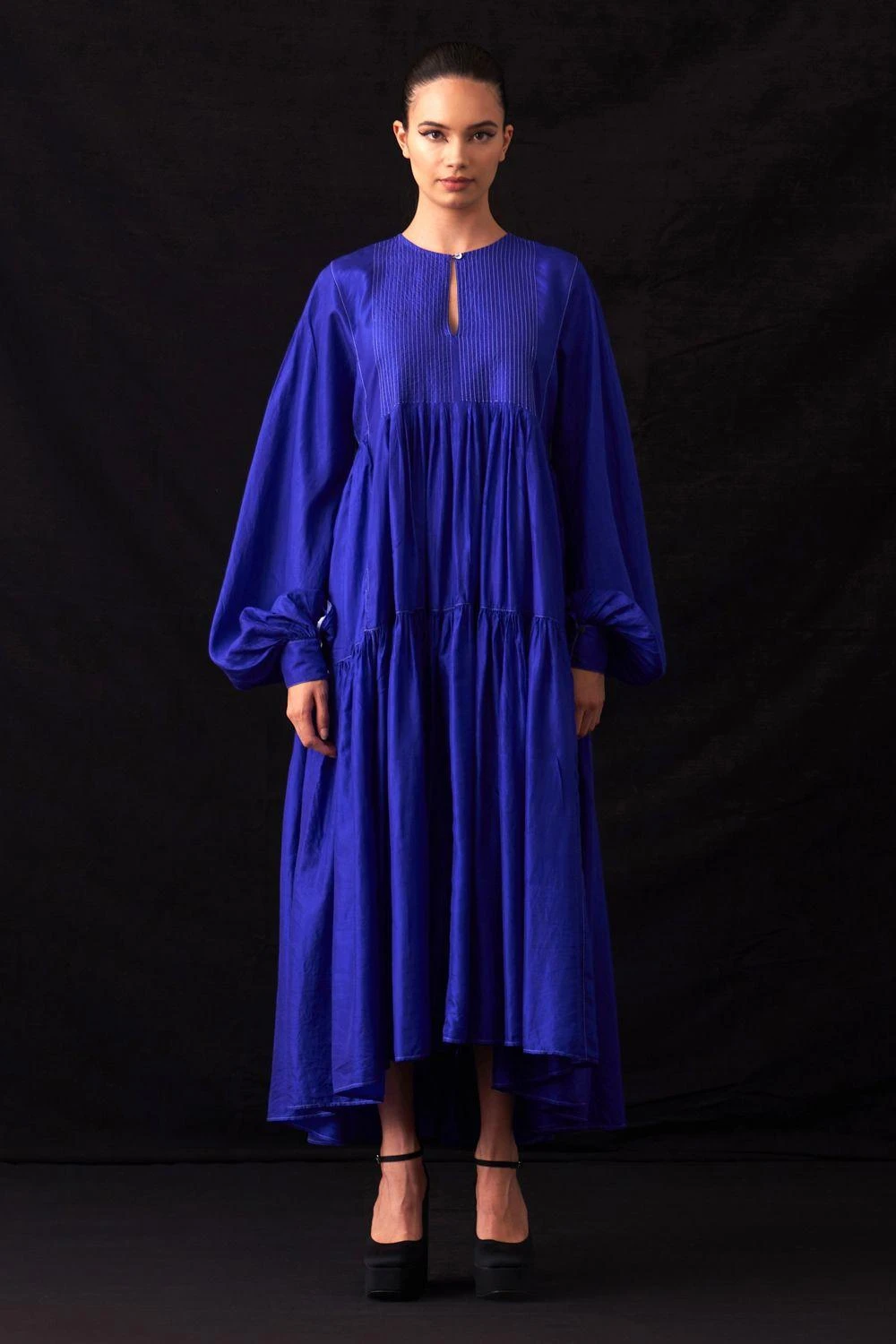 Amrich Ari Blue Handwoven Tiered Dress 3 Amrich Ari Blue Handwoven Tiered Dress